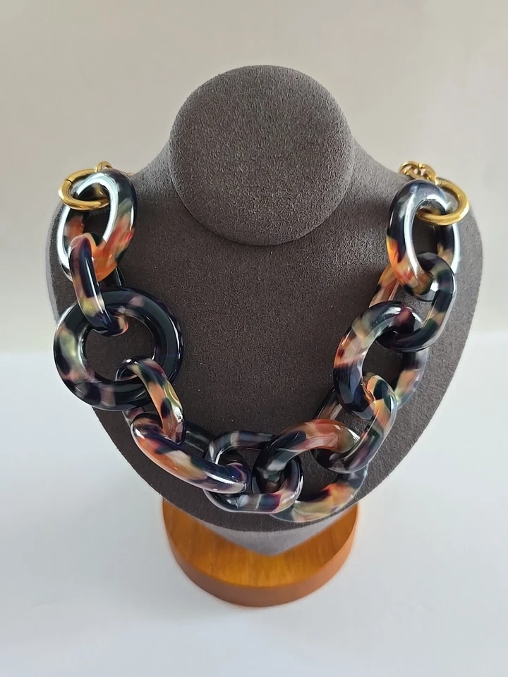 J. Collar Crew Grueso Cadena Eslabón Marrón Imitación Caparazón de Tortuga Acrílico Joyería 19" Foto 4 de 4