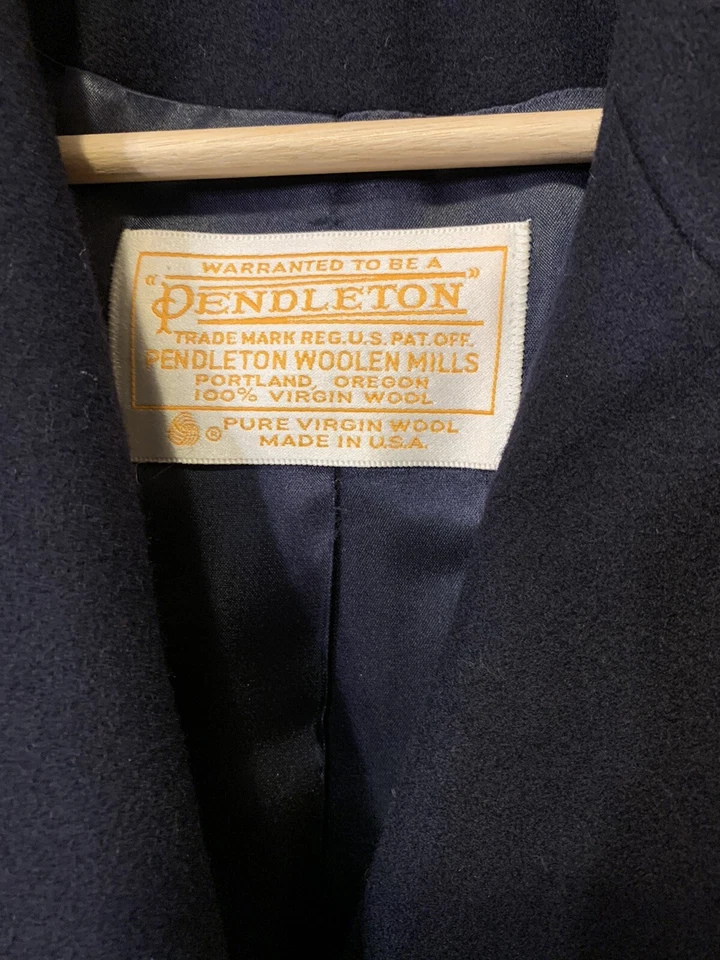 Abrigo Pendleton Vintage Mujer Talla 12 Lana Virgen Azul Doble Pecho Foto 2 de 4