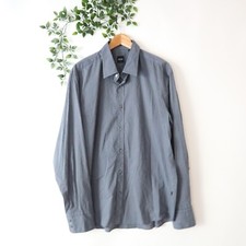 BOSS Hugo Boss Men's Fitted Gray Striped Long Sleeve Button Front Shirt XL