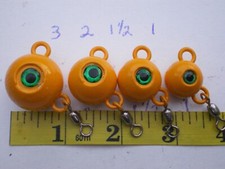 28 PCS. FLUKE EAR BALL JIGS MELON/GREEN EYE & #3 SWIVEL, 3,2,1-1/2,1 OZ. 7 EACH
