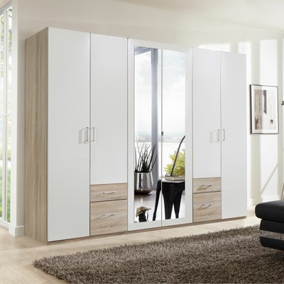 Kleiderschrank Freiburg Schlafzimmer weiß Eiche sägerau mit Spiegel B