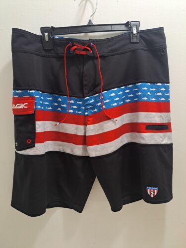 Pelagic Board Shorts Mens 36 Multicolor Ridgemont Fishing American Flag Swim USA