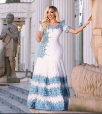 Beautiful Ethiopian Traditional Dress For Her, Blue emblishment
