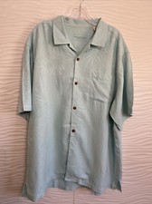 Tommy Bahama Orginal Fit Sky Blue Silk Button Front Camp Hawaiian Shirt XL/TG