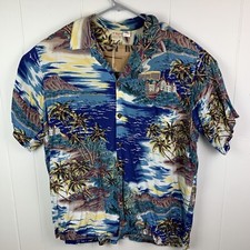 Vintage Go Barefoot Hawaiian Shirt Blue AOP Men’s Extra Large Made In USA