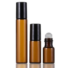 3X 10X Amber Empty Glass Roll on Bottles 3/5/10ml Roller Ball Essential Oil NEW