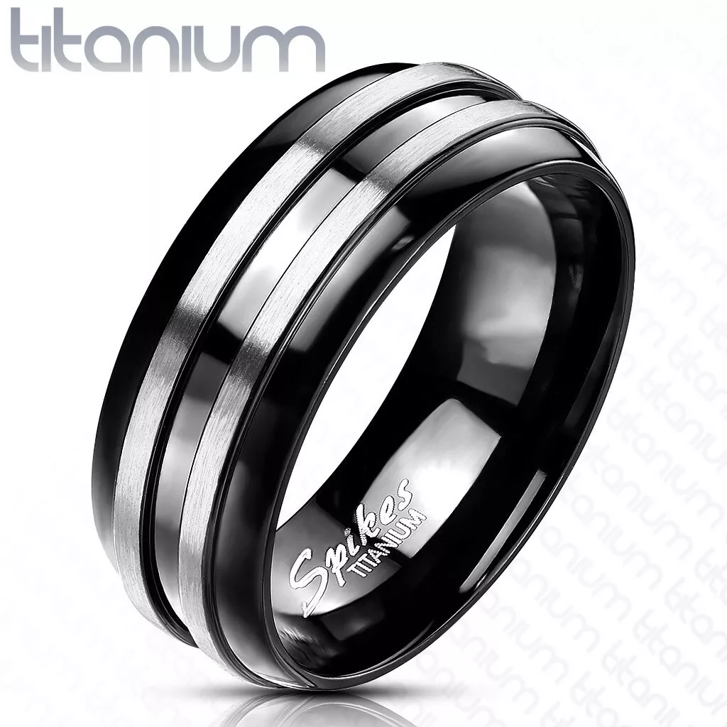 Black silver sale mens wedding bands