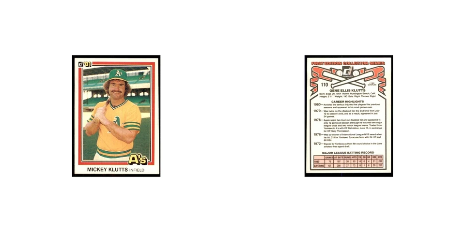 1981 Donruss Mickey Klutts Baseball Cards #110 - Image 3 of 3