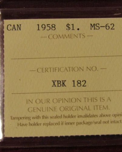 1958 CANADA SILVER $1 DOLLAR...ICCS MS-62