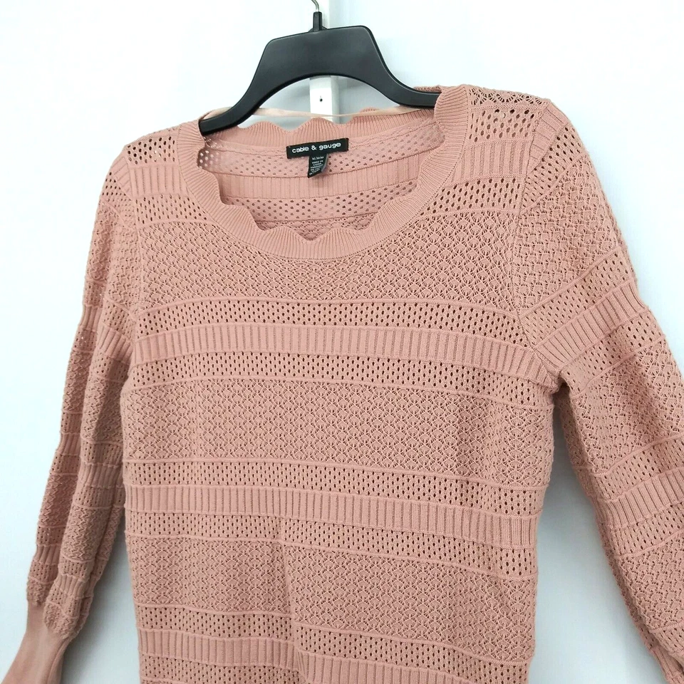 Blusa Pulôver Feminina Cable & Gauge Tamanho M Blush Rosa Crochê Manga Longa - Imagem 2 de 4
