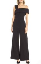  ELIZA J ASYMMETRICAL NECKLINE BLACK JUMPSUIT  sz 6