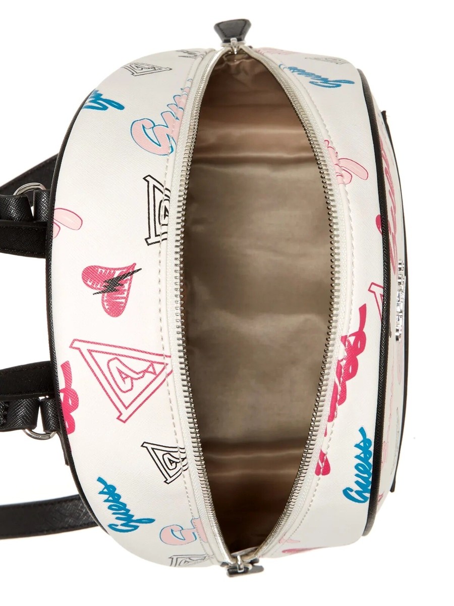 NEW GUESS Women's White Pink Graffiti Logo Print Backpack Bag