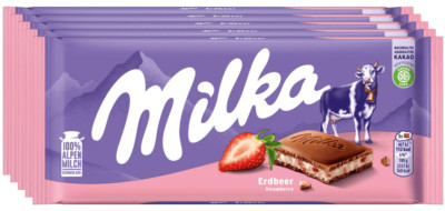 Milka Erdbeer - Schokolade - 5 Tafeln je 90 Gramm