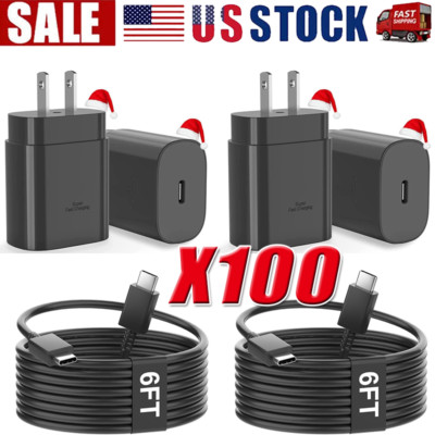 25w Type USB-C Fast Wall Charger+6FT Cable For Samsung Galaxy S20 S21 5G lot US