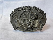 1984 National Guard Belt Buckle Air Force Navy Silvertone Military Western Style