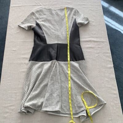 Tibi Faux Leather Panel Fit & Flare Jacquard Mini Dress US 4 Black Grey |  eBay