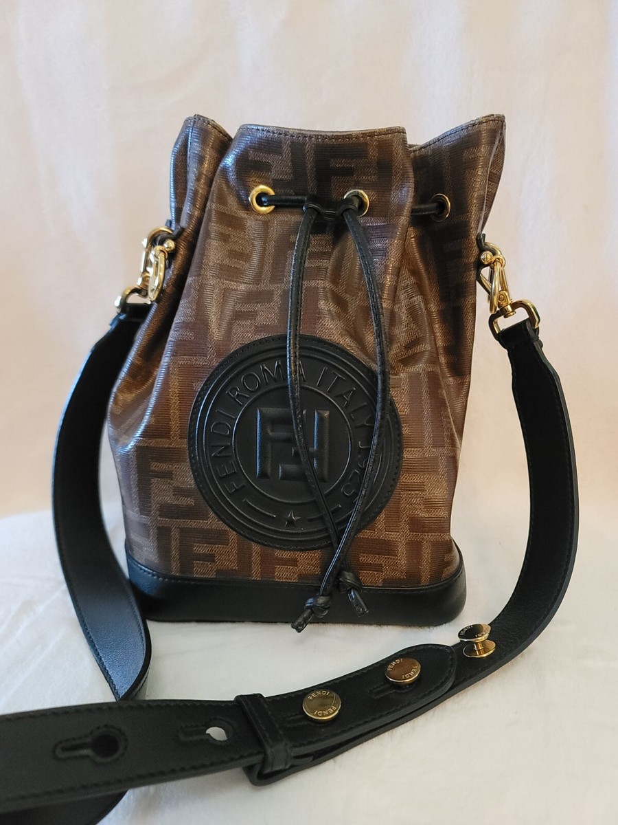 Authentic Fendi Mon Tresor Zucca Bucket Bag Shoulder Tote Brown Black Logo