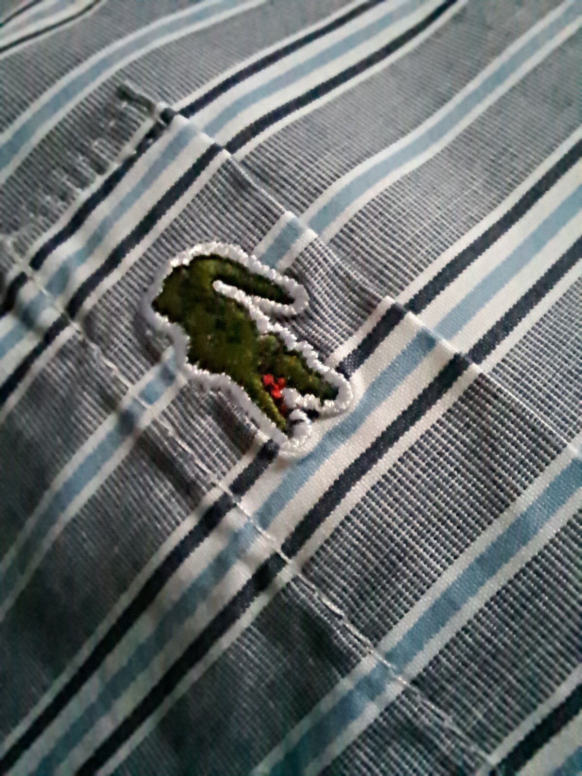 LACOSTE Men's SHORT Sleeved Shirt Size 43 XL Blue PIN STRIPED Embroidered LOGO image 3