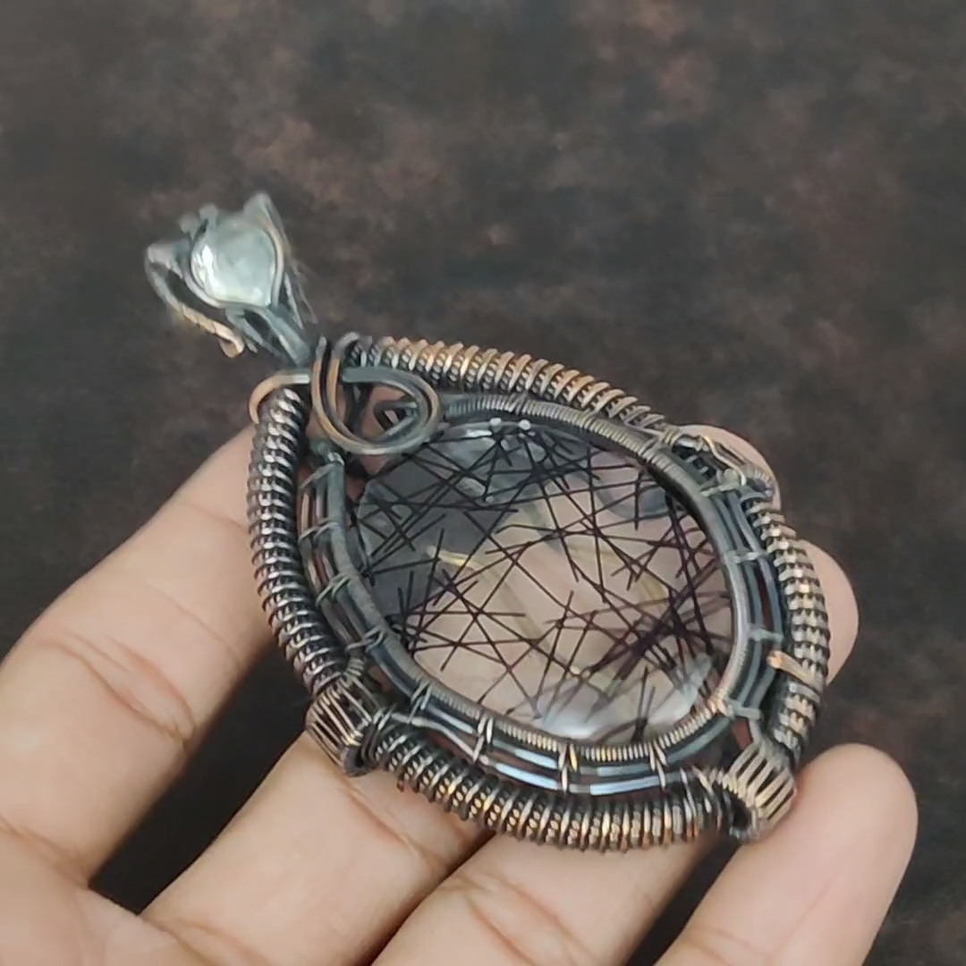 Black Rutile Jewelry Copper Gift For Bridesmaid Wire Wrapped