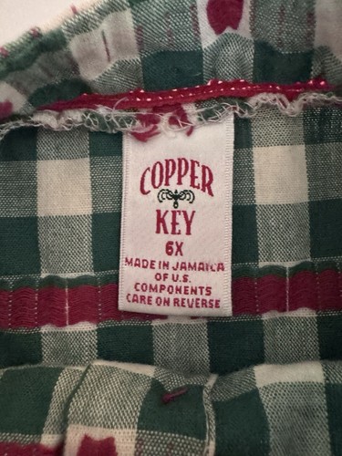 Copper Key Dress Girls 6x Gingham Apple Buttons Red White Green Vintage 90s - Picture 3 of 10