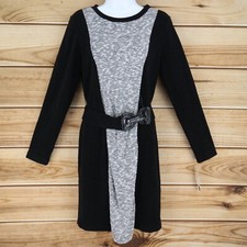 AB Studio Belted Knit Sweater Dress Womens Sz 8 Black Gray Long Sleeves Soft NWT