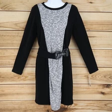 AB Studio Belted Knit Sweater Dress Womens Sz 8 Black Gray Long Sleeves Soft NWT
