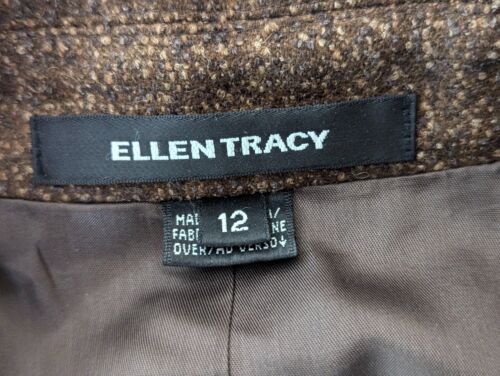 Ellen Tracy Blazer Jacket Brown Speckled Tweed Wool Alpaca Faux Leather Trim 12 - Picture 2 of 12