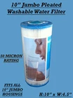 10" x 4.5" Pleated Sediment Washable Water Filter Cartridge , Hard Water , WVO
