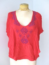 Urban Outfitters Ecote red boxy boho top butterfly wings tribal embroidery S