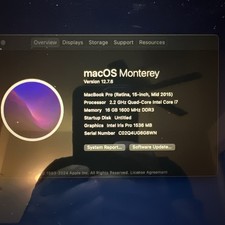 Apple MacBook Pro 15 in 2015 Silver/Intel Core i7 2.20GHz, 256 GB 16 GB Intel...