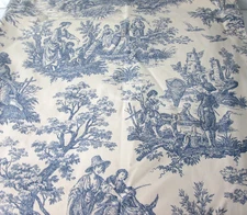Vintage Waverly Blue Toile Country Life Curtain Panel 48" x 86" French Provencal