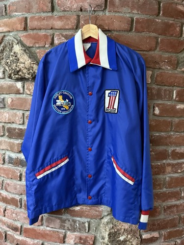 Vintage 70er 80er Harley Davidson Patched Nylon Jacke M/L rot weiß blau Moto