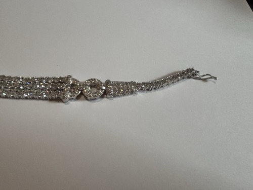 Vintage Fancy Sterling Silver Rhinestone Bracelet 6.5" - Picture 5 of 9