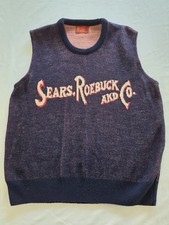 Vintage Mens Large Sears Roebuck and Co Navy Red Sweater Vest Orlon Acrylic