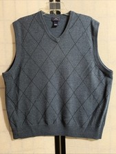 Dockers Men's V Neck Plaid Sweater Vest Blue XL Acrylic Sleeveless V-Neck