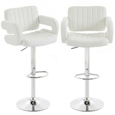 HOMCOM Bar Stools Adjustable Swivel with Armrest Set of 2 White