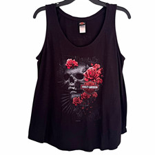 Harley-Davidson Black Sleeveless Tank Top L Skull  Roses 1st Capital York PA