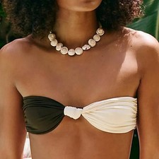 Stone Fox Swim x Free People Lele Knot Bandeau Bikini Top L Choconut Mix NEW 