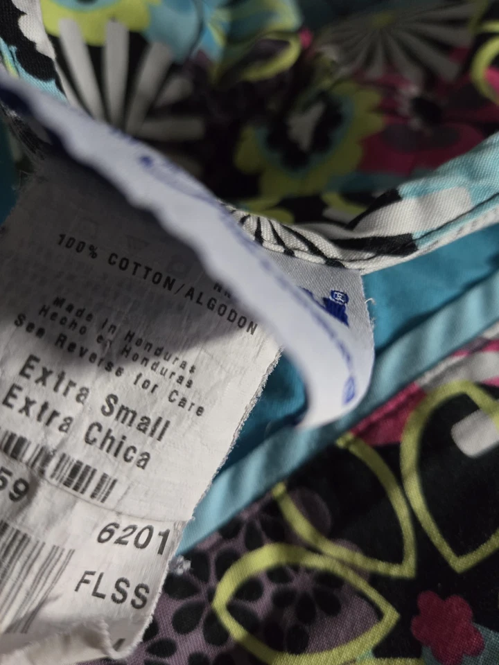 Landau Scrub Top Size XS-VIBRANT Pink/Aqua/Black Floral-Chest 19"/L 22.5" - Image 4 of 4