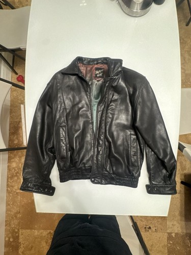 Vintage Tannery West Black Leather Bomber Jacket Size S