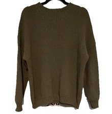 Women s Olive Green Chunky Ribbed Knit Crewne...