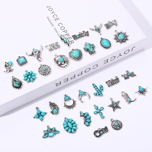 30PCS Western Charms for Jewelry Making, Synthetic Turquoise Charms Cowboy Co... - Picture 3 of 6
