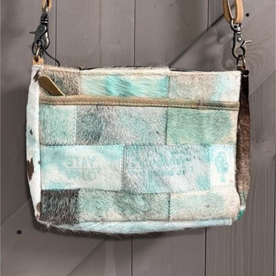 Myra Patchwork Turquoise Shoulder Bag Western Medium Adjustable Strap Zipper