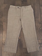Tommy Hilfiger Mens Flat Front Dress Pants Size 36x26 Beige 100% Wool Trousers
