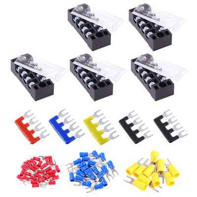70Pcs(5Sets) Terminal Block Set, 5Pcs 4 Positions 600V 15A Dual Row Screw Termin