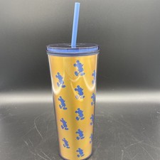 Disney World Gold w/blue Mickey Mouse 20 oz Tumbler Cup Drink Bottle NEW 10" NEW