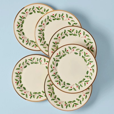 Lenox Holiday 10.5'' Dinner Plates Set/Pack of 6 Porcelain 24k gold Rims