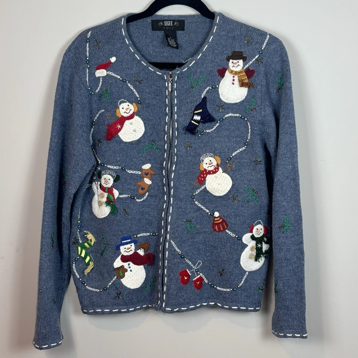 Cardigan Vintage Noël Croft & Barrow - Motif Bonhomme De Neige Et Cœurs - Taille S Beige - Occasion Très Bon état