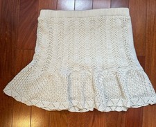 Crochet Mini Skirt Medium Ivory Ruffle Femme Boho Fairy Core Whimsical Festival
