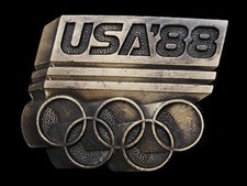 MA09161 VINTAGE 1988  USA OLYMPICS  BRASSTONE SPORTS BELT BUCKLE